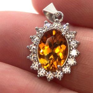 Orange Tourmaline 1.90ct White Gold Finish Solid 925 Sterling Silver Pendant